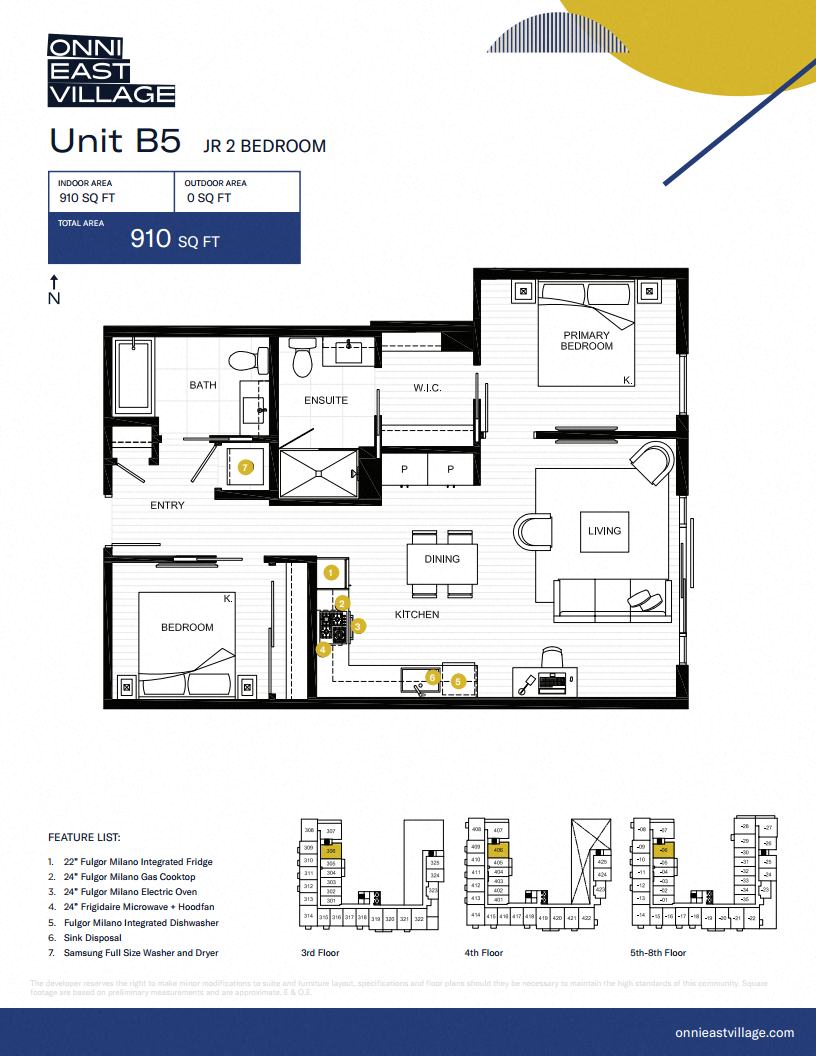Floor plan for 2 beds, 2 baths, 910 sqft